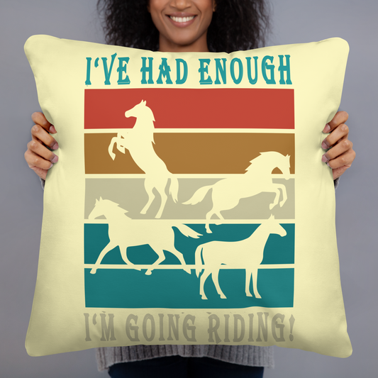 Hand Drawn Horse || Horse Square Throw Pillow - Design: "Going Riding"; Static Design; Personalizable Text