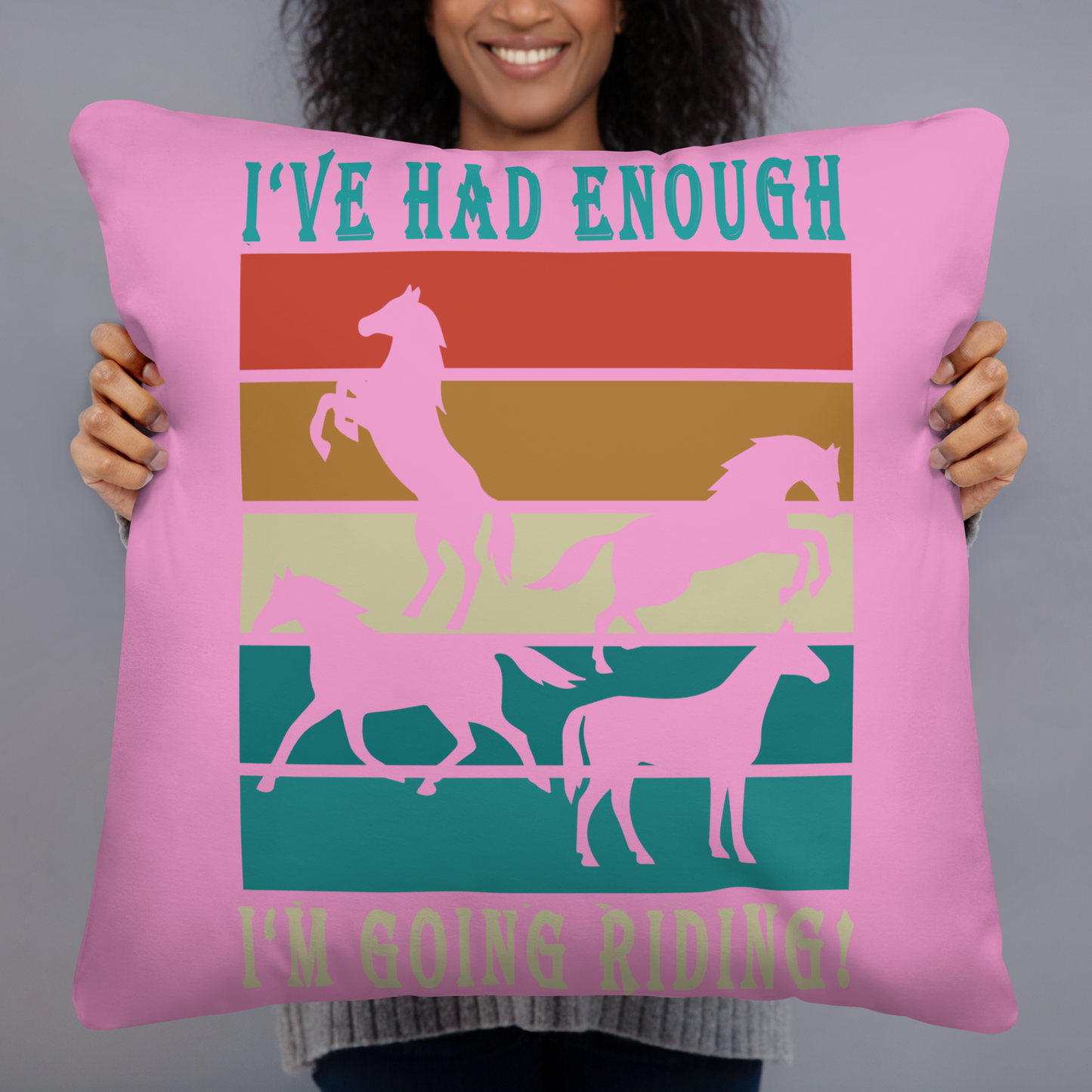Hand Drawn Horse || Horse Square Throw Pillow - Design: "Going Riding"; Static Design; Personalizable Text