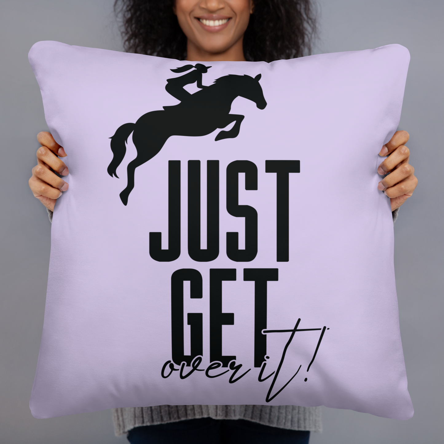 Hand Drawn Horse || Horse Square Throw Pillow - Design: "Get Over It"; Static Design; Personalizable Text