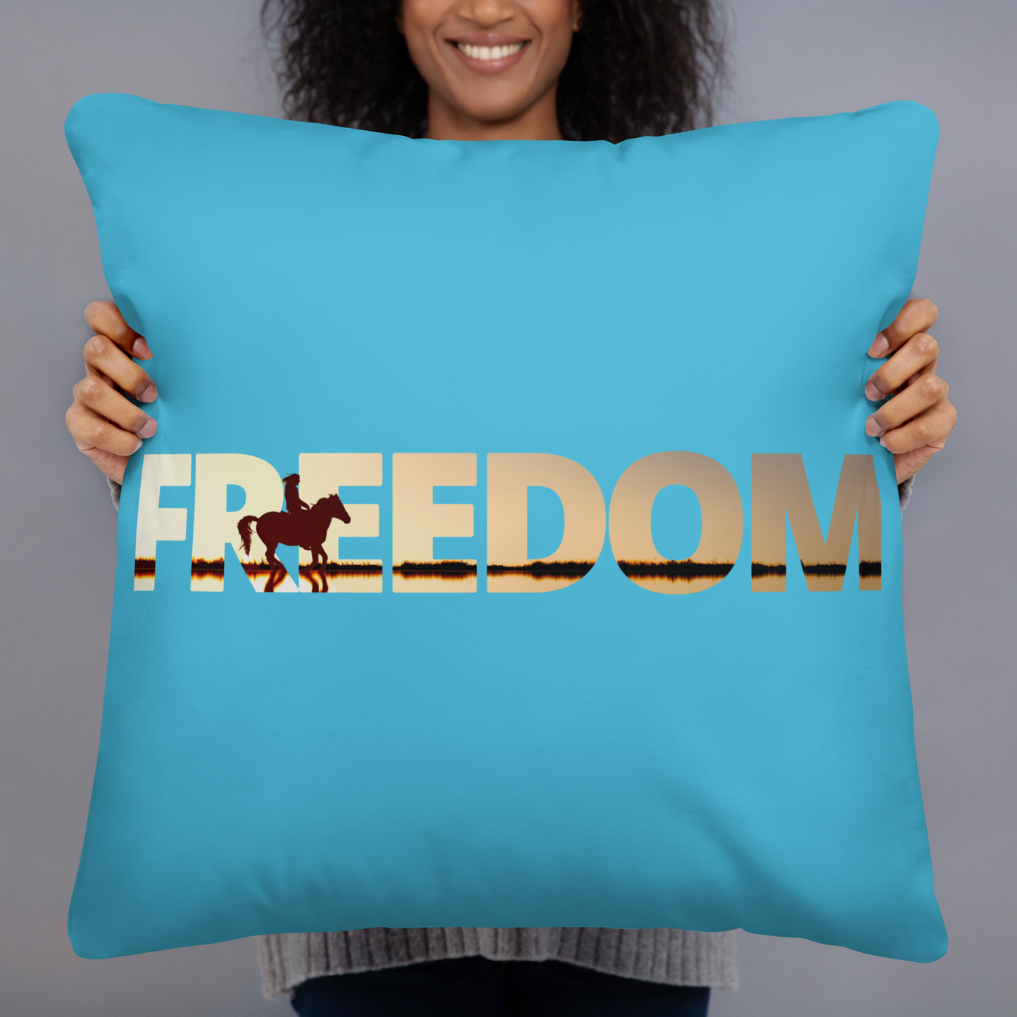 Hand Drawn Horse || Horse Square Throw Pillow - Design: "Freedom"; Static Design; Personalizable Text