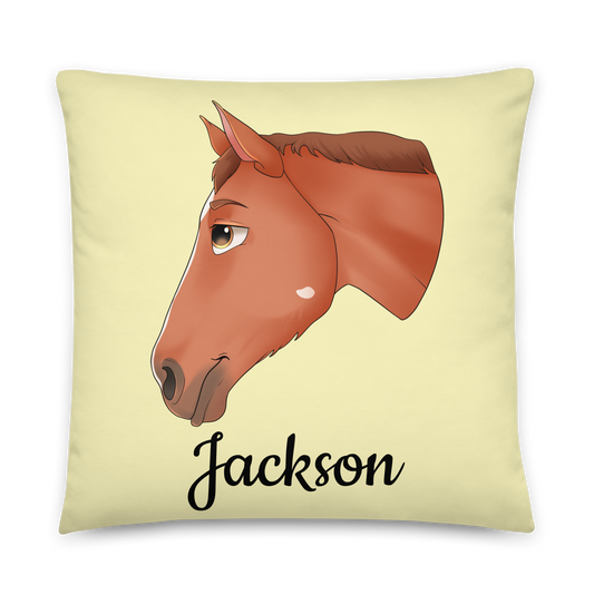 Hand Drawn Horse || Horse Square Throw Pillow - Fairytale Cartoon - Hand Drawn & Personalized; Hand drawn & personalized with your horse