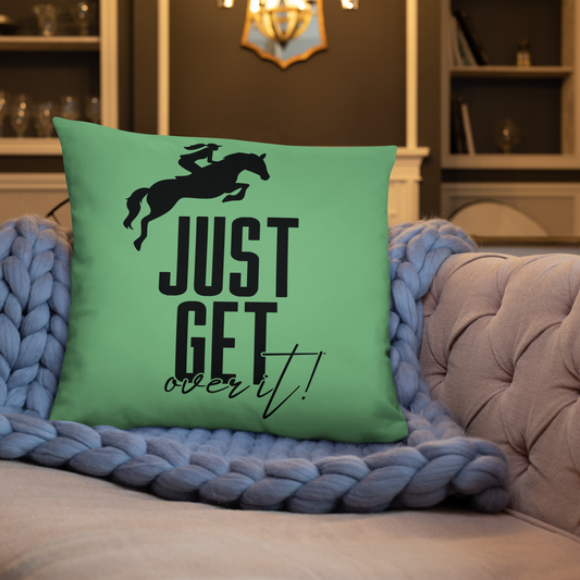 Hand Drawn Horse || Horse Square Throw Pillow - Design: "Get Over It"; Static Design; Personalizable Text