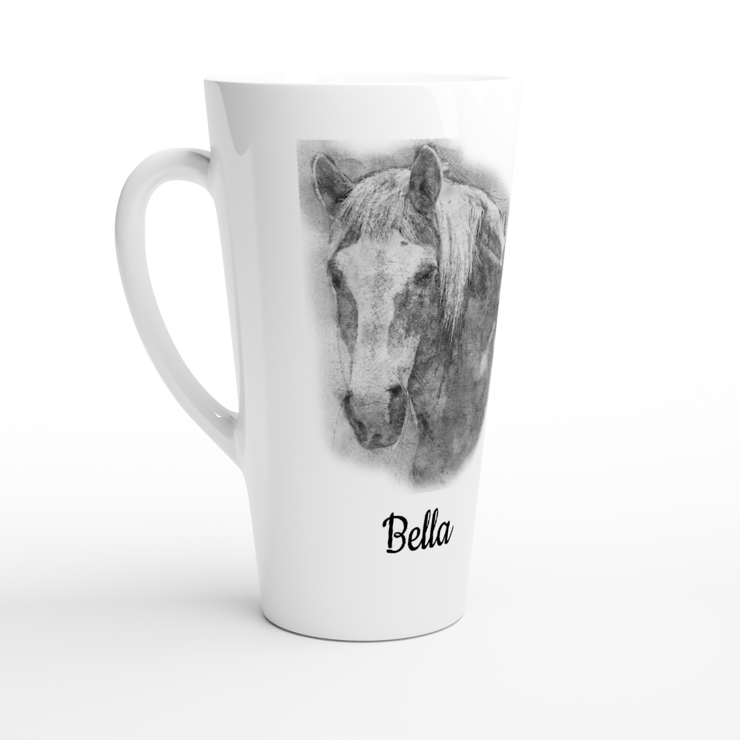 Hand Drawn Horse || Latte 17oz Ceramic Mug - Pencil Drawing - Personalized; Personalized with your horse