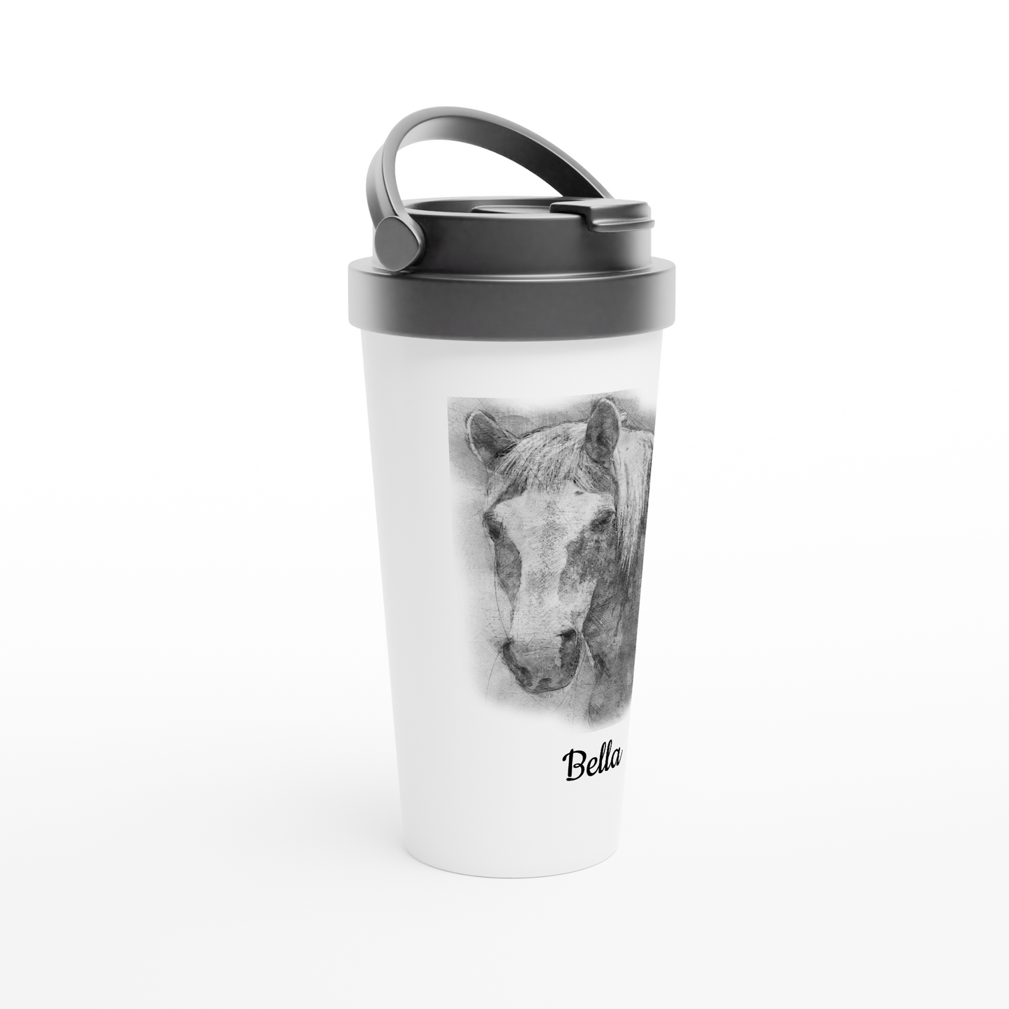 Hand Drawn Horse || 15oz Stainless Steel Travel Mug - Pencil Drawing - Personalized; Personalized with your horse