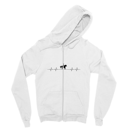 Hand Drawn Horse || Unisex Zip Hoodie - Design: "HEARTBEAT"; Static Design; Personalizable Back Text
