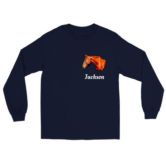 Hand Drawn Horse || Unisex Longsleeve T-shirt - Comic - Personalized; Personalized with your horse