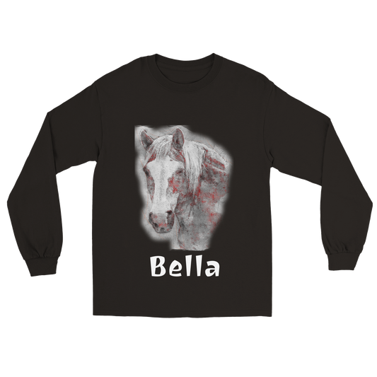 Hand Drawn Horse || Unisex Longsleeve T-shirt - Pencil Drawing - Personalized; Personalized with your horse