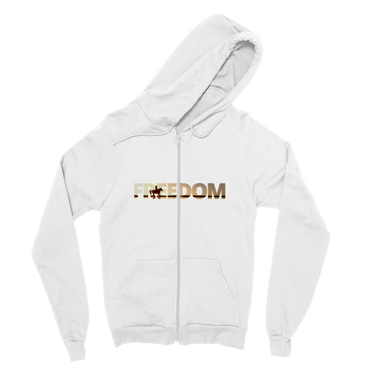 Hand Drawn Horse || Unisex Zip Hoodie - Design: ''FREEDOM"; Static Design; Personalizable Back Text