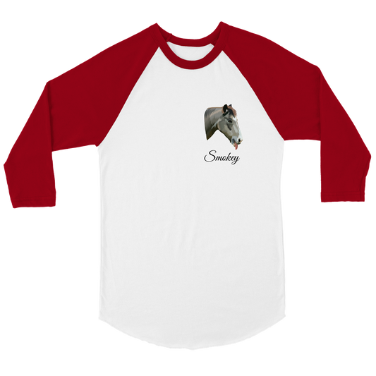 Hand Drawn Horse || Unisex 3/4 sleeve Raglan T-shirt - TruPaint - Hand Drawn & Personalized; Hand drawn & personalized with your horse