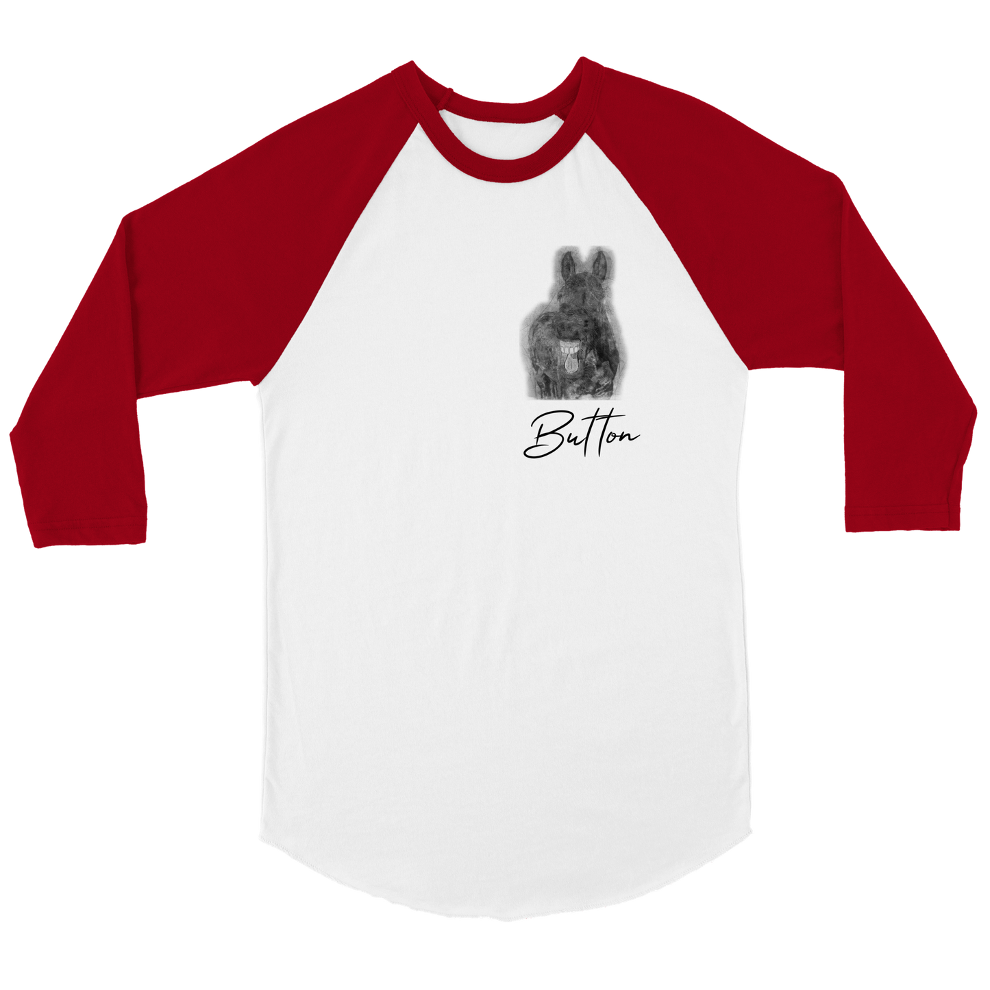 Hand Drawn Horse || Unisex 3/4 sleeve Raglan T-shirt - Pencil Drawing - Personalized; Personalized with your horse
