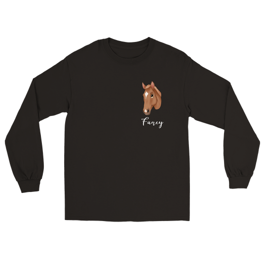 Hand Drawn Horse || Unisex Longsleeve T-shirt - Fairytale Cartoon - Hand Drawn & Personalized; Hand drawn & personalized with your horse
