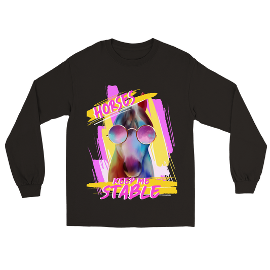 Hand Drawn Horse || Unisex Longsleeve T-shirt - Design: "Stable"; Static Design; Personalizable Back Text