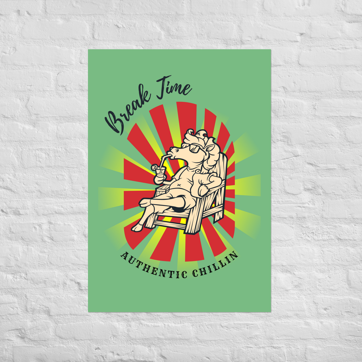 Hand Drawn Horse || Matte Paper Poster - Design: "Break Time"; Static Design; Personalizable Text