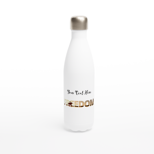 Hand Drawn Horse || 17oz Stainless Steel Water Bottle - Design: ''FREEDOM"; Static Design; Personalizable Text