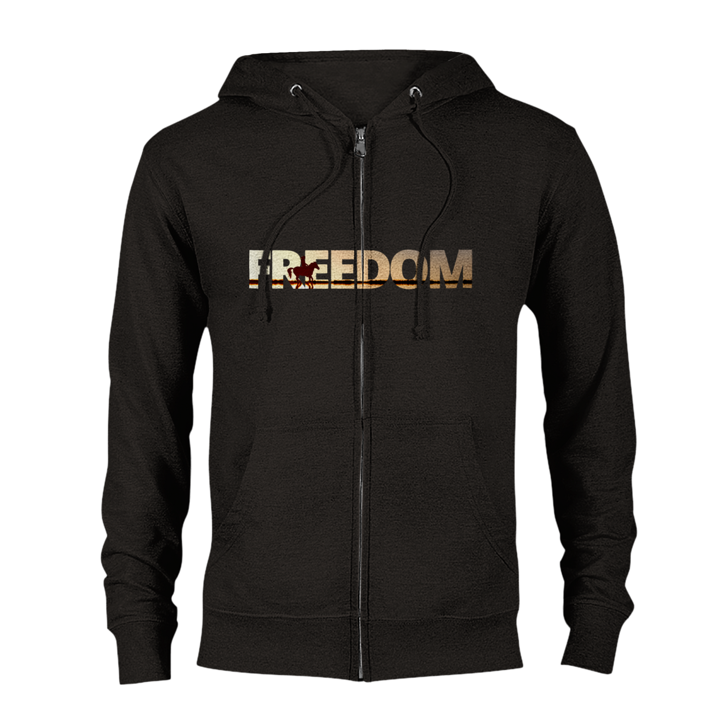 Hand Drawn Horse || Unisex Zip Hoodie - Design: ''FREEDOM"; Static Design; Personalizable Back Text