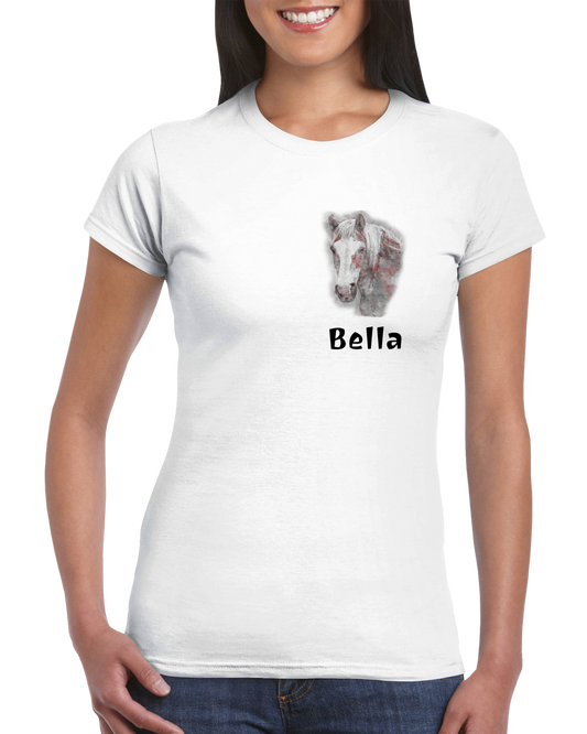 Hand Drawn Horse || Women's Crewneck T-shirt - Pencil Drawing - Personalized; Personalized with your horse