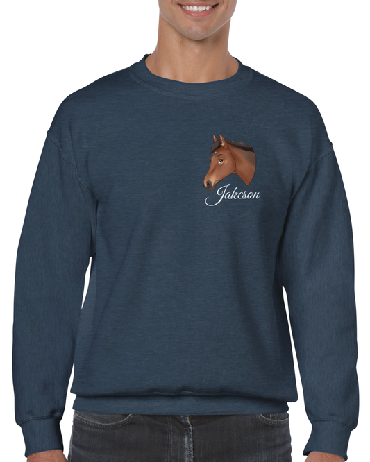 Hand Drawn Horse || Unisex Crewneck Sweatshirt - Fairytale Cartoon - Hand Drawn & Personalized; Hand drawn & personalized with your horse