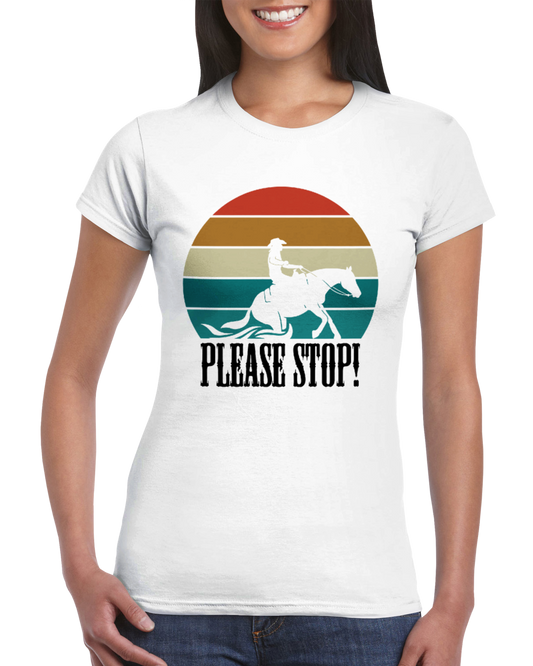 Hand Drawn Horse || Womens T-shirt - Design: "Stop!"; Static Design; Personalizable Back Text