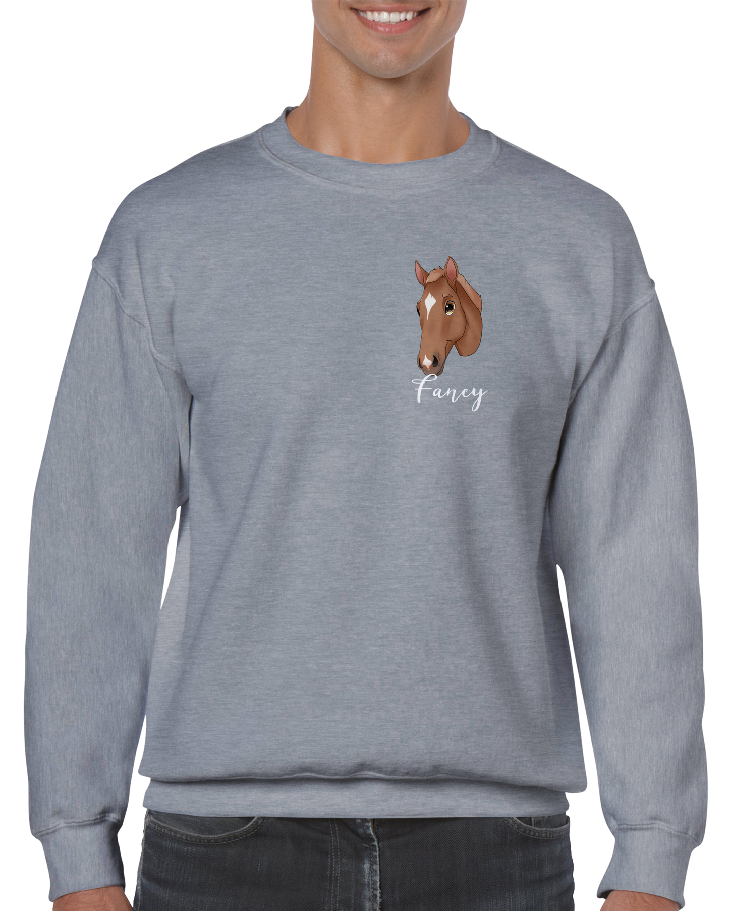 Hand Drawn Horse || Unisex Crewneck Sweatshirt - Fairytale Cartoon - Hand Drawn & Personalized; Hand drawn & personalized with your horse