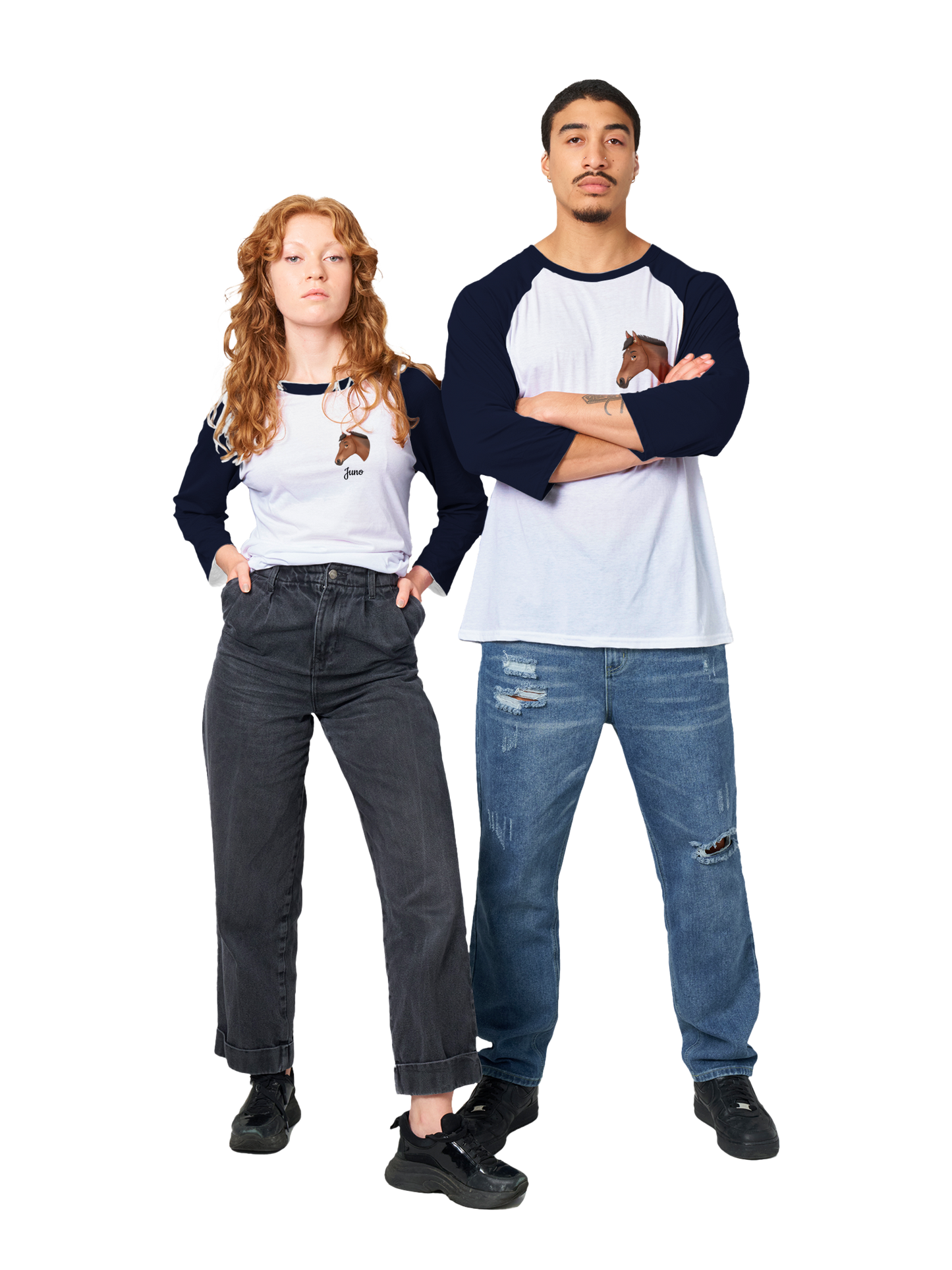 Hand Drawn Horse || Unisex 3/4 sleeve Raglan T-shirt - Fairytale Cartoon - Hand Drawn & Personalized; Hand drawn & personalized with your horse