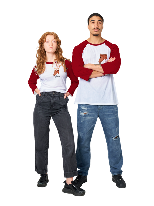 Hand Drawn Horse || Unisex 3/4 sleeve Raglan T-shirt - Fairytale Cartoon - Hand Drawn & Personalized; Hand drawn & personalized with your horse