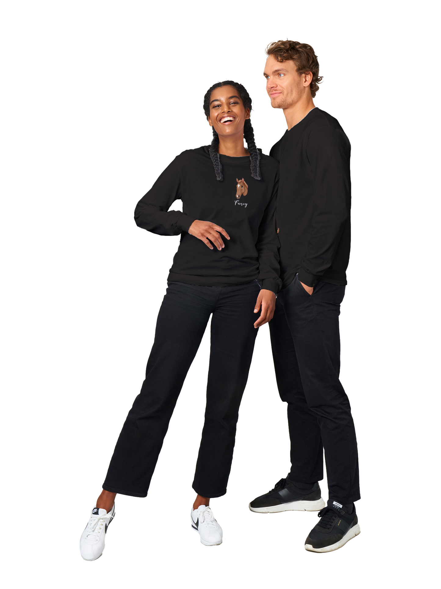 Hand Drawn Horse || Unisex Longsleeve T-shirt - Fairytale Cartoon - Hand Drawn & Personalized; Hand drawn & personalized with your horse