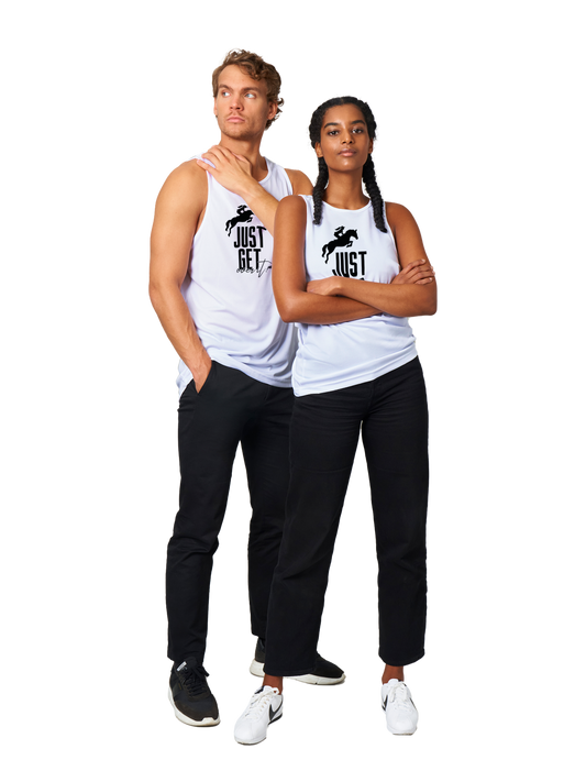 Hand Drawn Horse || Unisex Tank Top- Design "Get over it"; Static Design; Personalizable Back Text