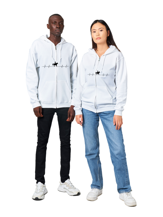 Hand Drawn Horse || Unisex Zip Hoodie - Design: "HEARTBEAT"; Static Design; Personalizable Back Text