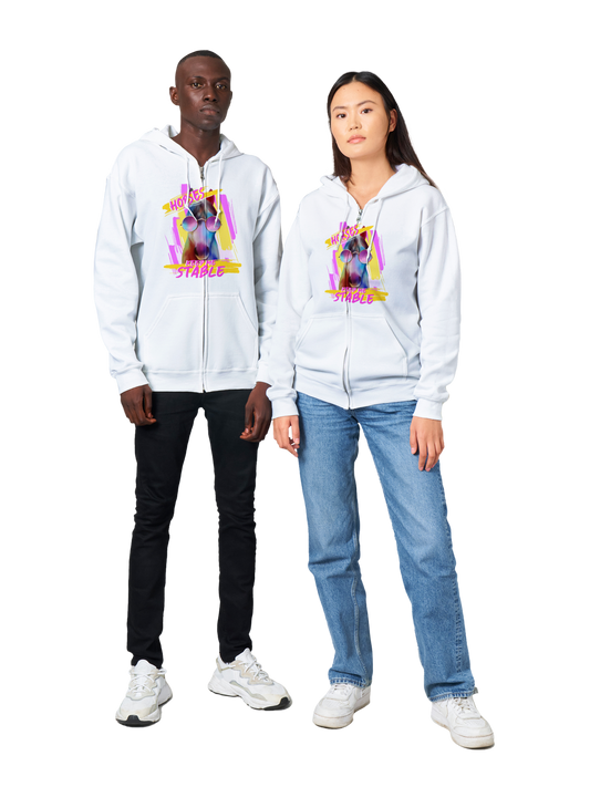 Hand Drawn Horse || Unisex Zip Hoodie - Design: ''STABLE"; Static Design; Personalizable Back Text