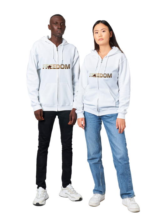Hand Drawn Horse || Unisex Zip Hoodie - Design: ''FREEDOM"; Static Design; Personalizable Back Text