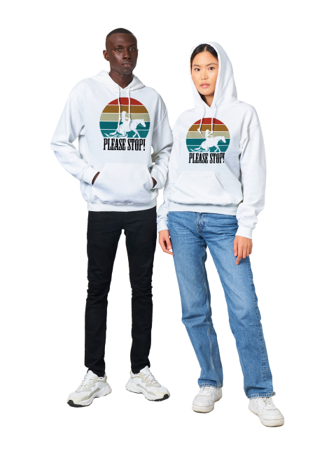 Hand Drawn Horse || Unisex Hoodie - Design: " STOP "; Static Design; Personalizable Back Text