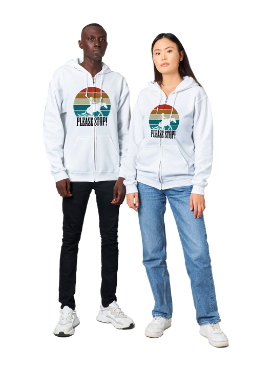 Hand Drawn Horse || Unisex Zip Hoodie - Design: "STOP"; Static Design; Personalizable Back Text