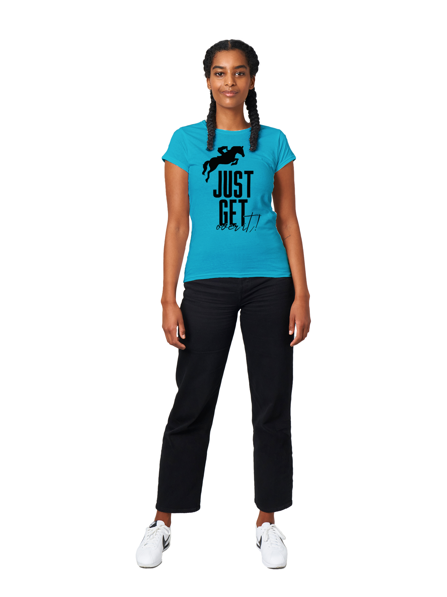 Hand Drawn Horse || Women's T-shirt - Design: "Get Over It"; Static Design; Personalizable Back Text