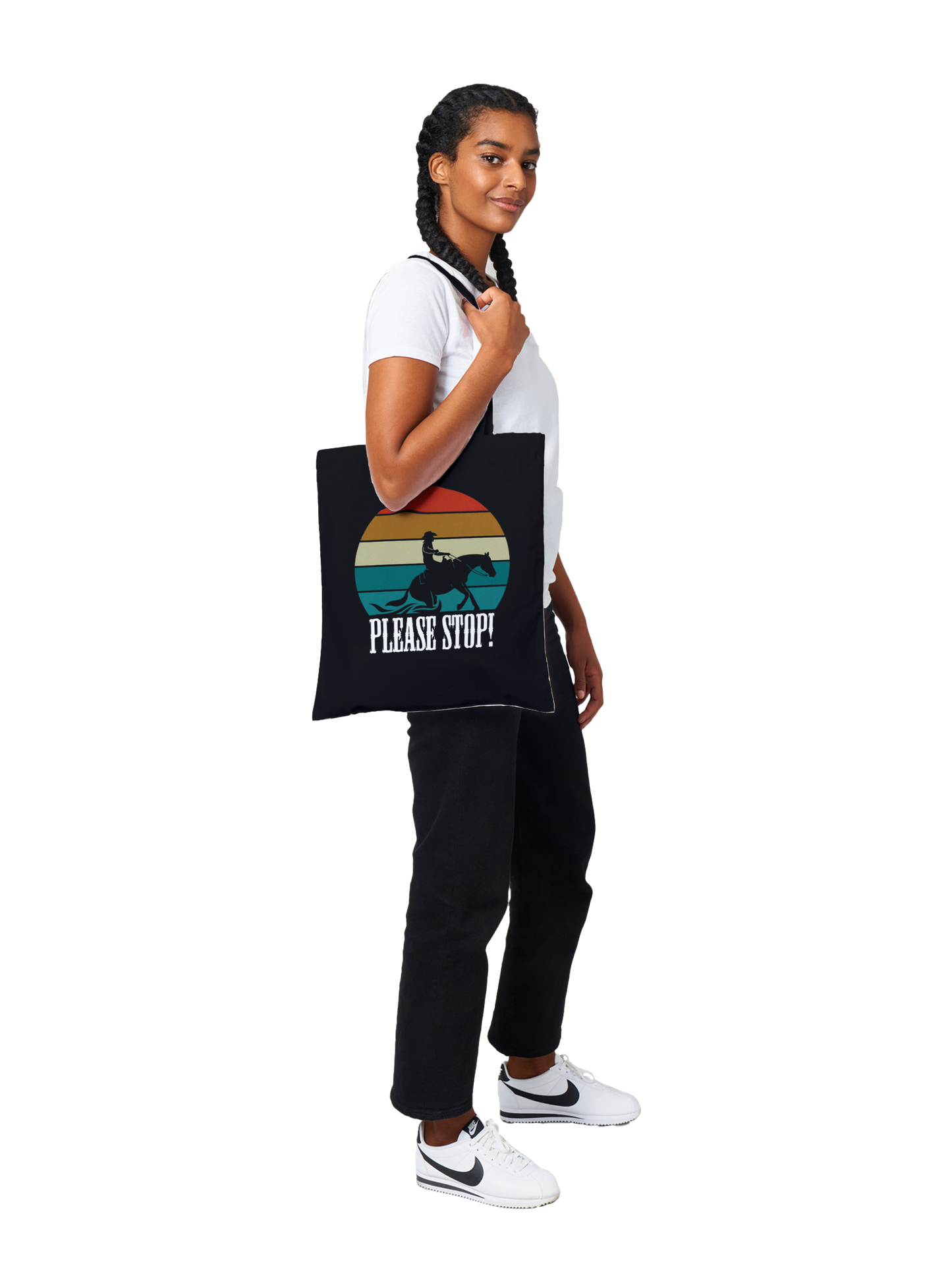 Hand Drawn Horse || Tote Bag - Design: "STOP"; Static Design; Personalizable Text