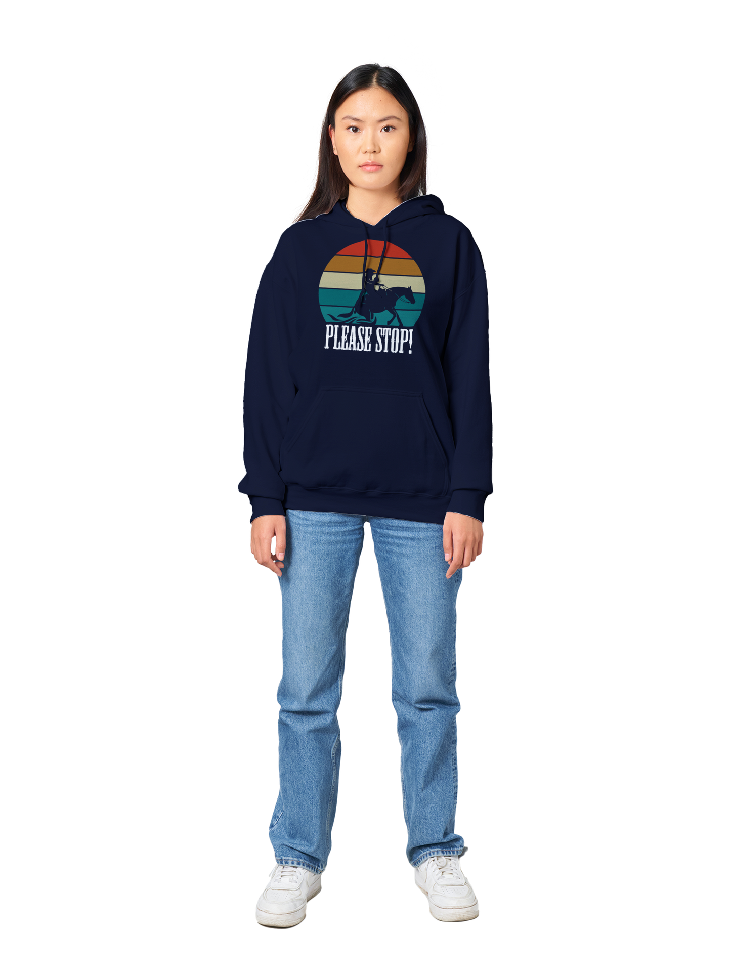 Hand Drawn Horse || Unisex Hoodie - Design: " STOP "; Static Design; Personalizable Back Text