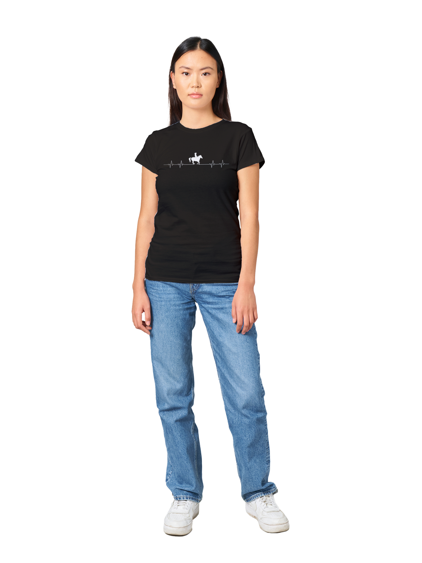 Hand Drawn Horse || Women's Crewneck T-shirt - Design: "HEARTBEAT"; Static Design; Personalizable Back Text