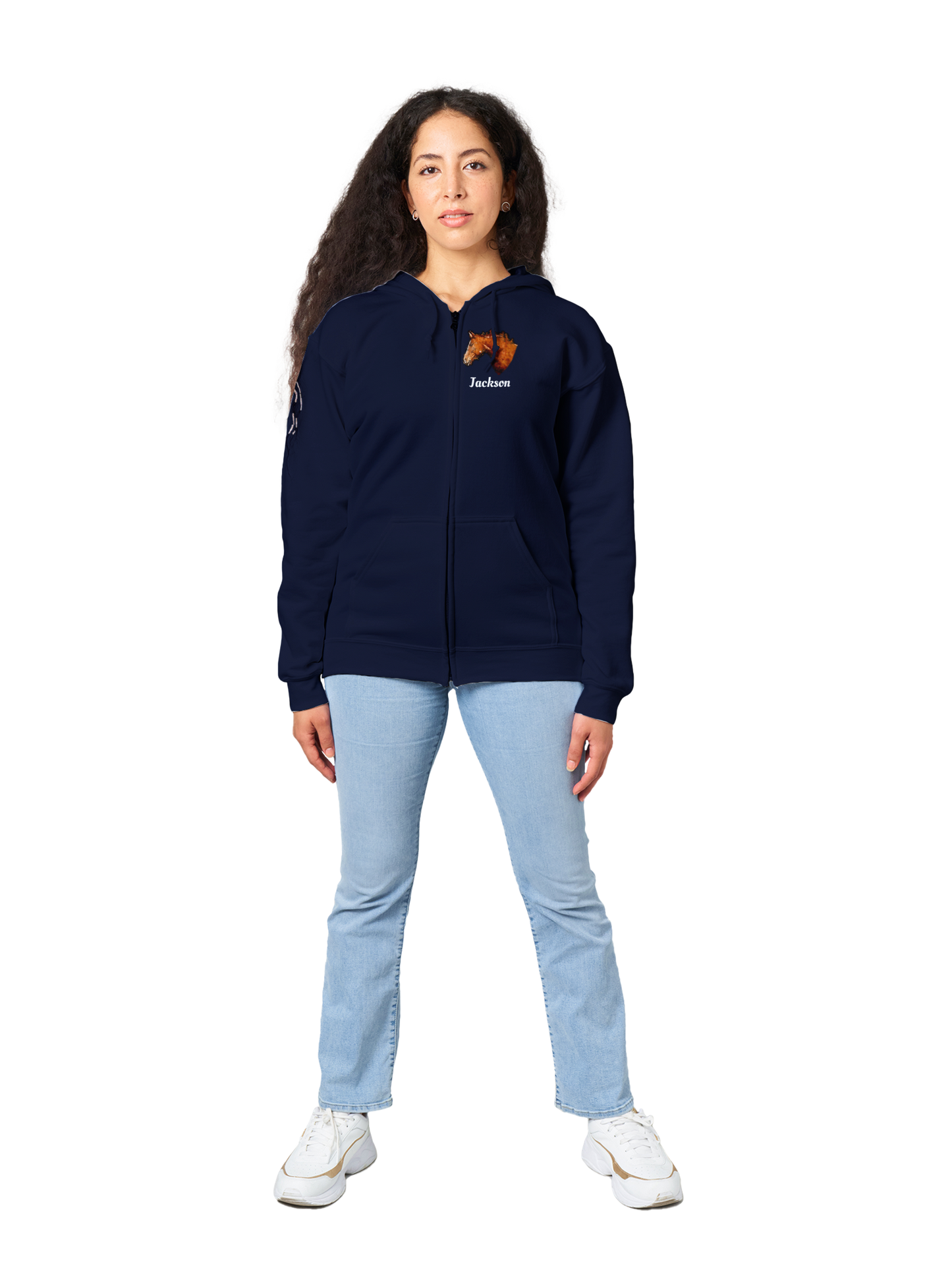 Hand Drawn Horse || Unisex Zip Hoodie - Oil Painting - Personalized; Personalized with your horse