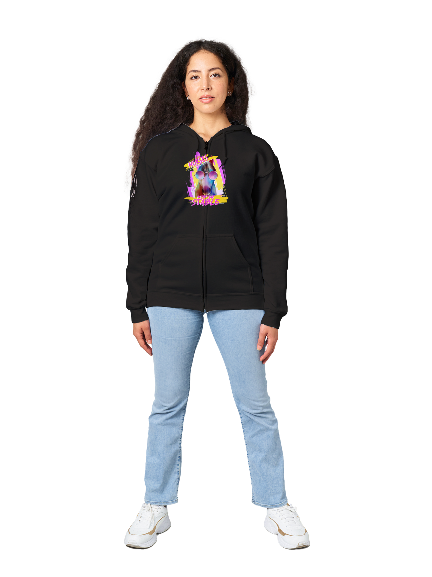 Hand Drawn Horse || Unisex Zip Hoodie - Design: ''STABLE"; Static Design; Personalizable Back Text