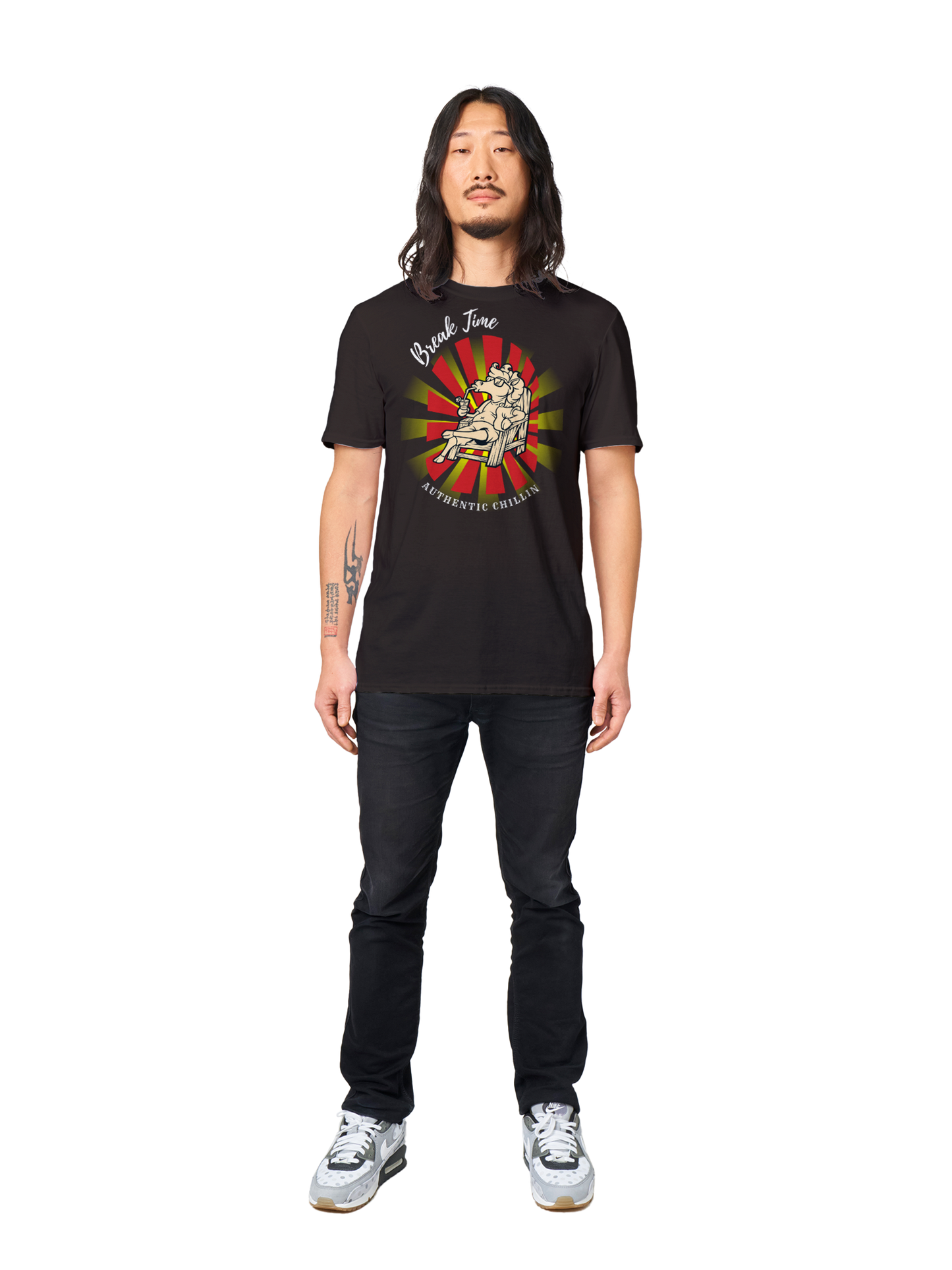 Hand Drawn Horse || Unisex Crewneck T-shirt - Design: "BREAK TIME"; Static Design; Personalizable Back Text