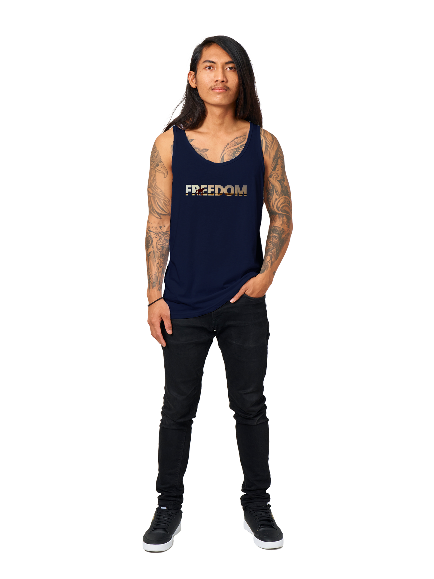 Hand Drawn Horse || Unisex Tank Top - Design: "FREEDOM"; Static Design; Personalizable Back Text