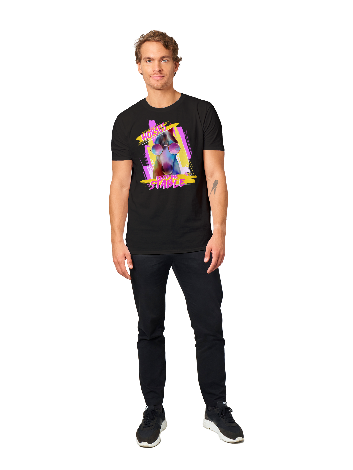 Hand Drawn Horse || Unisex Crewneck T-shirt - Design: "STABLE"; Static Design; Personalizable Back Text