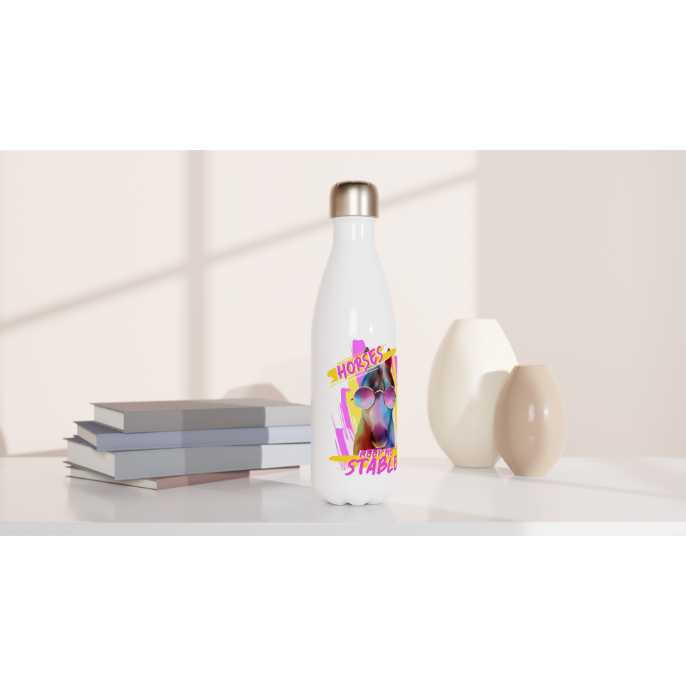 Hand Drawn Horse || 17oz Stainless Steel Water Bottle - Design: "STABLE "; Static Design; Personalizable Text