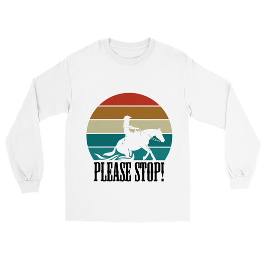 Hand Drawn Horse || Unisex Longsleeve T-shirt - Design: "Stop"; Static Design; Personalizable Back Text