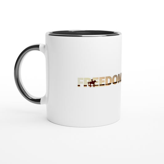 Hand Drawn Horse - 11oz Ceramic Mug with Color Inside - Design: "FREEDOM"