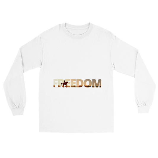 Hand Drawn Horse || Unisex Longsleeve T-shirt - Design: "Freedom"; Static Design; Personalizable Back Text