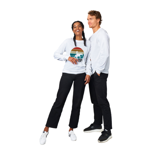 Hand Drawn Horse || Unisex Longsleeve T-shirt - Design: "Stop"; Static Design; Personalizable Back Text