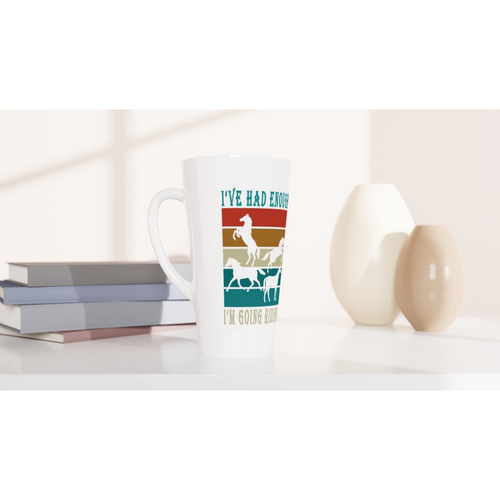 Hand Drawn Horse || Latte 17oz Ceramic Mug - Design: "Going Riding"; Static Design; Personalizable Text