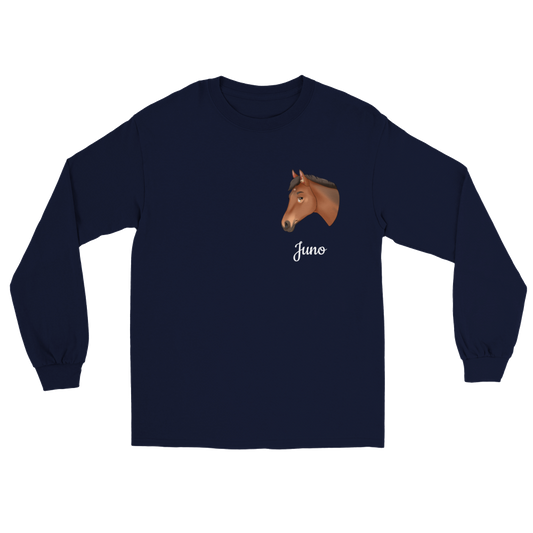 Hand Drawn Horse || Unisex Longsleeve T-shirt - Fairytale Cartoon - Hand Drawn & Personalized; Hand drawn & personalized with your horse