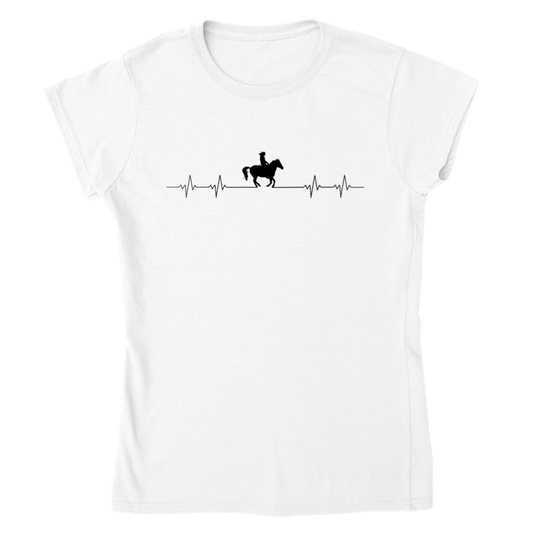 Hand Drawn Horse || Women's Crewneck T-shirt - Design: "HEARTBEAT"; Static Design; Personalizable Back Text