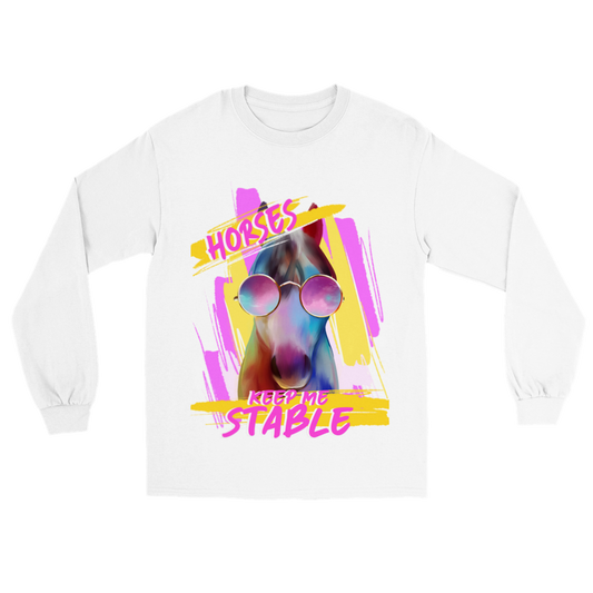 Hand Drawn Horse || Unisex Longsleeve T-shirt - Design: "Stable"; Static Design; Personalizable Back Text